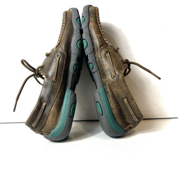 Twisted X Casual Shoe Women 6.5M Driving Moc Leather Brown/Teal Snake Skin Print - Picture 5 of 10